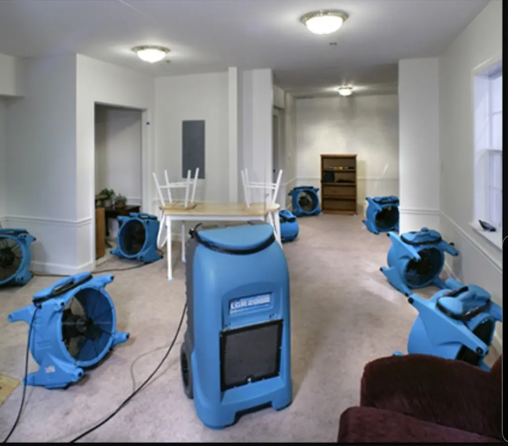 Air movers and dehumidifier setup for Water Damage Restoration in Glens Falls